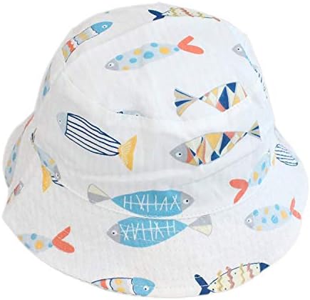 Ruhi Boys Girls Reversible Cotton Fish Striped Bucket Sun Hat Age 1 to 6 with Chin Strap