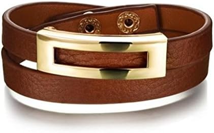 Black Leather Double Wrap Bracelets Belt Buckle Bangles for Women Jewelry