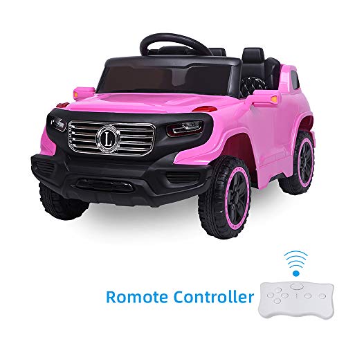 LEADZM Electric Remote Control Truck, Kids Toddler Ride On Cars 6V Battery Motorized Vehicles Children's Best Toy Car Safe with 3 Speeds, Music, Seat Belts, LED Lights and Realistic Horns (Pink)