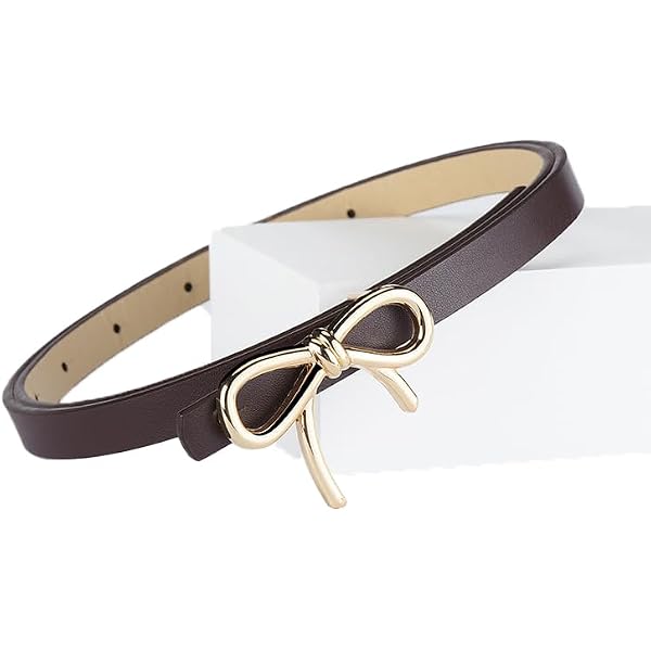 rgwtgkyh Womens Leather Belt Gold Bow Skinny Belt for  display picture 3