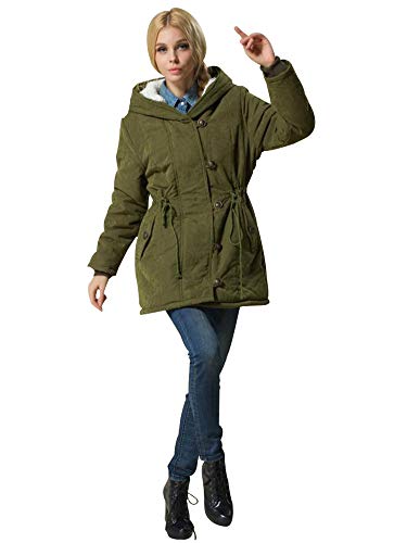Eleter Women's Winter Warm Coat Hoodie Parkas Overcoat Fleece Outwear Jacket with Drawstring (3XL,Army Green)