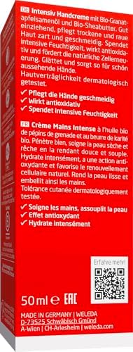 Bio Intensiv Handcreme Granatapfel - Naturkosmetik Handpflege Creme beugt Pigmentflecken vor, Nachhaltige Feuchtigkeitscreme mit Sheabutter & Orange-Vanille Duft für trockene Hände (1x 50ml)