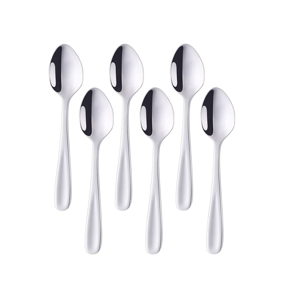 BISDARUN Silver Teaspoons Espresso Spoons Stainless Steel Set of 6 Small Coffee Spoons Dessert Spoons 13.5 CM/5.3 Inches