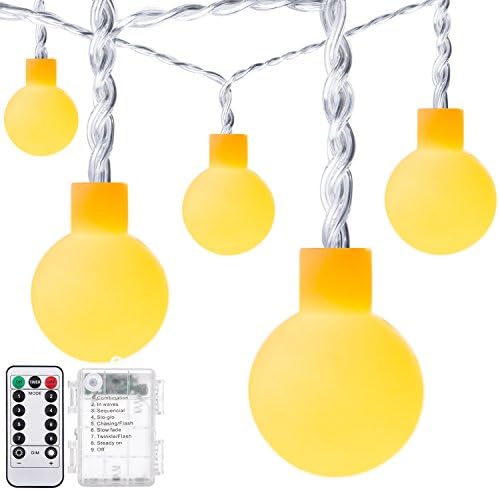 DecorNova Globe String Lights, 16.4 Feet 50 LED Battery Operated Fairy String Lights with 3 AA Battery Case, Remote Control &amp; 8 Modes for Christmas Party Wedding Bedroom Decorations, Warm White