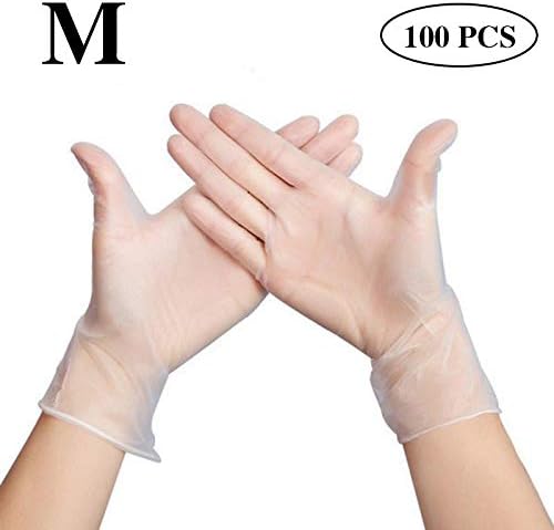 Disposable PVC Gloves, Ease of use Disposable PVC, Powder-Free, Non-Sterile, Disposable, Food Safe,Clear,Box of 100 pcs (50 Pairs) - M