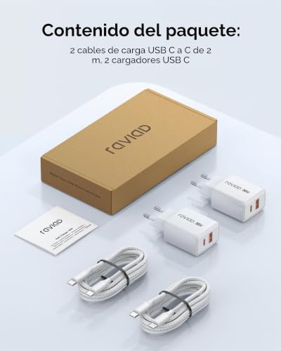 RAVIAD 30W USB C Charger Fast Charging, GAN 2-Port Type C Charger and Type C Cable Quick Charge 2M, 2 Pack Fast Charging Charger for iPhone 17 16 15 14 13 Pro MAX, Galaxy S25 S24 S23, Pad, Macbook