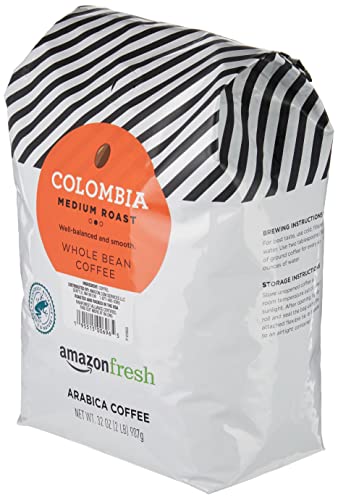 AMAZON FRESH, COLOMBIA WHOLE BEAN COFFEE MEDIUM ROAST, 32 OZ