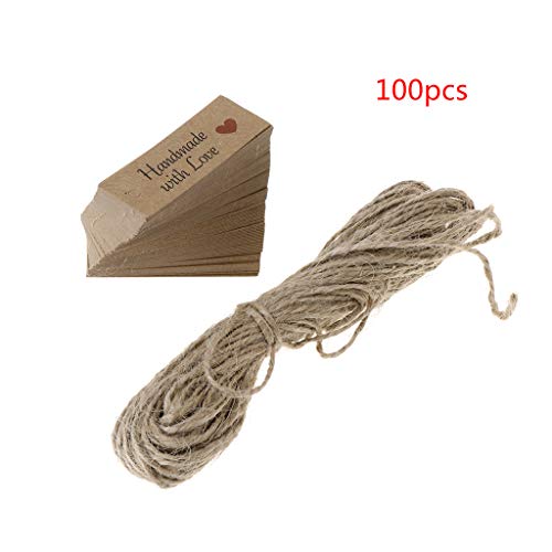 Taichao 100PCS/1 Set Gift Tags Kraft Paper Drop Handmade with Love Rectangle DIY Clothes Gift Label with Free Cut Twine