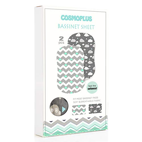 cosmoplus Bassinet Sheet Set -2 Pack Stretch Fitted Cradle Fitted Sheets for Bassinet Pads/Mattress, for Boys Girls,Unisex,Ultra Soft,Whale/Cloud - Thumbnail 2