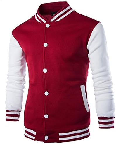 Mens Varsity Jacket Slim Fit Premium Thick Bomber Baseball Outerwear Button Front Patchwork Letterman College Jackets