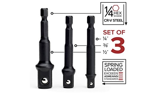 3 PC Impact Grade Socket Adapter/Extension Set Bit Set for Drills-Hex Shank Fits All Drills Turns any Power Drill into High Speed Nut Driver.3 Sizes, 1/4â€, 3/8â€, 1/2â€ (3 PC Value Pack 1/4" 3/8" 1/2")