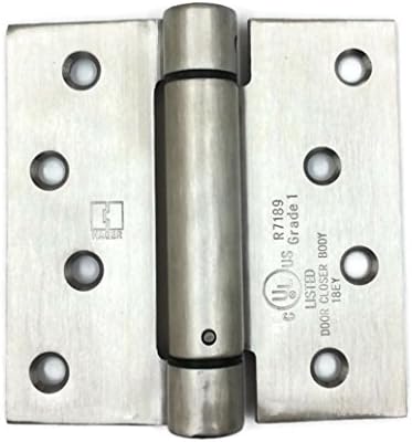 Hager Stainless Steel Spring Hinge 1760 4 x 4 US32D Satin Stainless, Square Corners, Full Mortise, Residential - 2 per box
