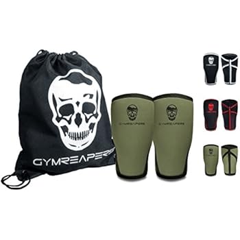 Gymreapers Knee Sleeves (Pair w/Bag) - Knee Compression Sleeve Support for Squats, Weightlifting, and Powerlifting 7MM Neoprene Sleeves - 1 Year Warranty (Military Green/Black, Medium)