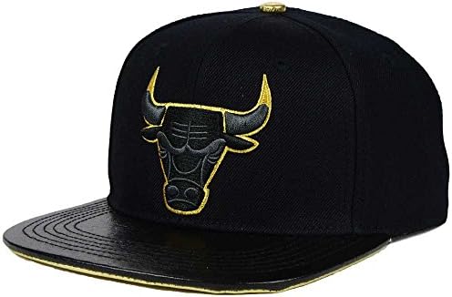 Pro standard Chicago-Bulls NBA-Strapback-Hat-Black-Gold-Metal-Plated-Leather-Cap