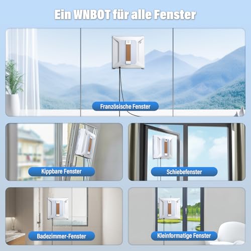 Ehomfory Window Cleaning Robot with Remote Control, 6000 PA Strong Suction Power, Automatic Water Jet with 100 ml Tank, Intelligent Route Planning, Edge Detection, Suitable for All Smooth Surfaces