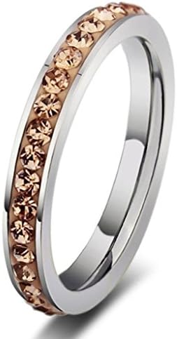 AnnroZ Womens Rings Stainless Steel Yellow Eternity Ring Crystal Rhinestone Circle Round 3mm US 8