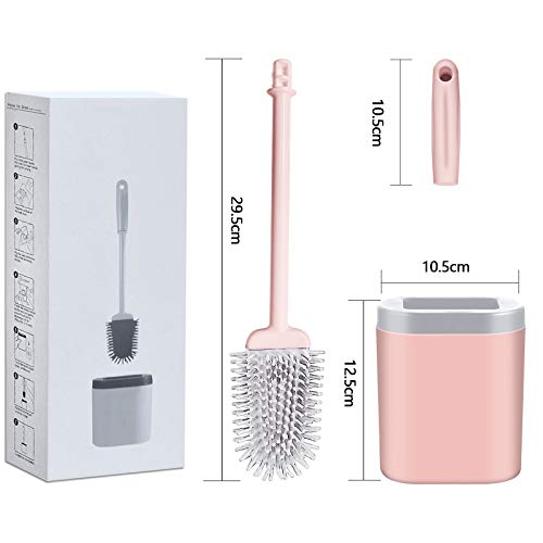 cshare Toilettenbürste, WC Bürste und Behälter,Klobürste Silikon mit Schnell Trocken Behälter und Griff,Wandmontage & Stehen Silikon Toilettenbürste Set für Badezimmer oder Gäste-WC(Rosa)