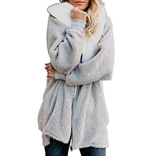 Sunhusing Women's Winter Fluffy Double-Face Fleece Zip Pullover Fashion Hoodie Warm Jacket Gray