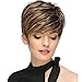 QianBaiHui Wigs for Women Short Fluffy Brown Mix Blonde Hair Wigs with Bangs Heat Resistant Synthetic Hair Wig + Wig Cap (Brown Mix-3) LDS001