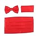 HDE Solid Color Poly-Satin Tuxedo Set - Bow Tie, Cummerbund & Pocket Square (Red)