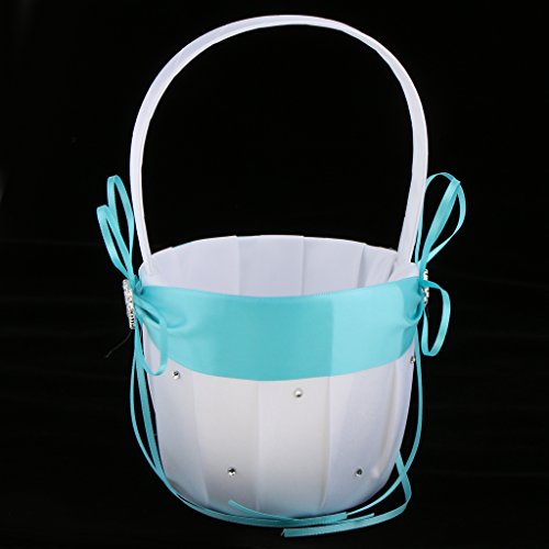 Homyl 1 Set Rhinestone Double Heart Flower Girl Basket and Ring Cushion Set White