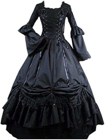 Womens Square Collar Lace Up Gothic Lolita Dress Ball Victorian Costume Dress