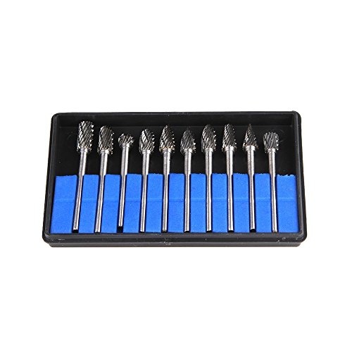 Click Here to See More Images WElinks 10PCS Tungsten Steel Solid Carbide Rotary Burr Drill Die Grinder Carving Bits Set Cutter Cut 3mm 1/8