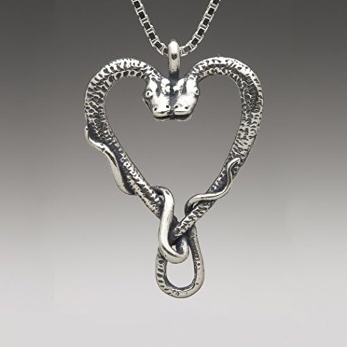 Snake Necklace Heart Necklace Viper Valentine Pendant Serpent Jewelry