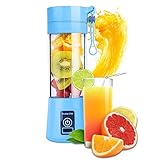 USB Portable Juicer Cup Blender, Household Juicer fruit shake Mixer with 6PCS Blades in 3D, 380ml cooking machine with USB Charger Cable (blue)