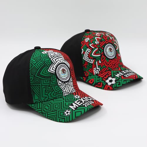 Set 2 Gorras México 2026 Diseño Original con Patrón Azteca Deportivo para Entrenamiento o Gym, Cachucha unisex con Escudo Mexicano para Aficionados al Fútbol, Gorra de Béisbol para Hombre y Mujer