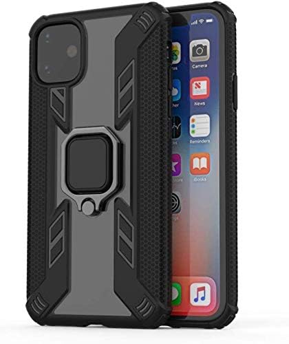Vikeko Hybrid Armor Shockproof Soft TPU and Hard PC Back Cover Case with Square Ring Holder for Apple iPhone 11(Black)