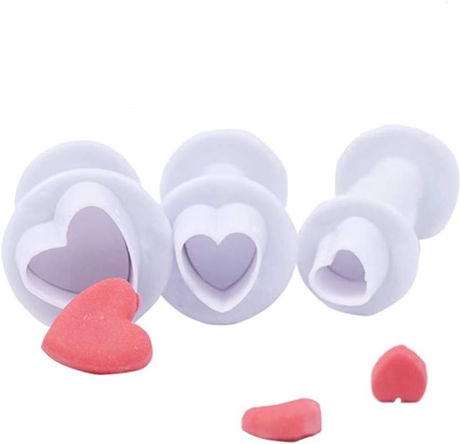 3 Pcs Hearts Cookie Cutters Fondant Plunger Cutters Sugarcraft Cake Cupcake Toppers Decorating Tool DIY Baking Mold by SamGreatWorld