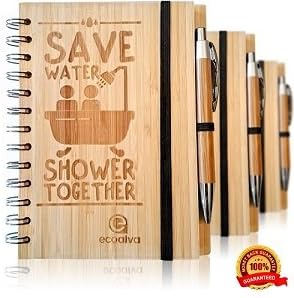 Laser Engraved Bamboo Notepad With Pen - Eco Friendly Travel Notebook Made Of Recycled Paper &amp; Hard Cover