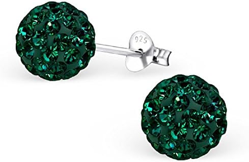 925 Sterling Silver 8mm Emerald Green Crystal Ball Stud Earrings 461