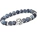 MIKINI Jewelry Black Matte Agate Natural Onyx Stone Dragon Veins Agate Mens Womens Bracelets, Alloy Lion Head (Pack of 3)