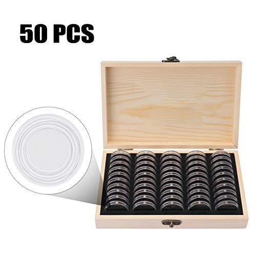 Honelife Pine Wood Coin Holder Wooden Coins Storage Box for Collectible Commemorative Coin Moisture-Proof Storage Case