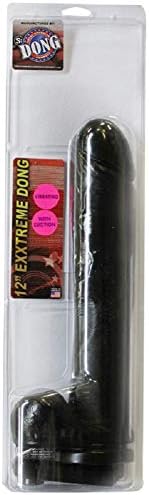 SI 12in Exxtreme Dong w/Balls, Vibrating Egg & Suction Cup - Black Includes a Free Bottle of Adult Toy Cleaner