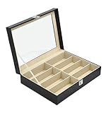 Moldiy Black Leather Sunglasses Box,8 Slots For Eyeglass Glasses Display Case