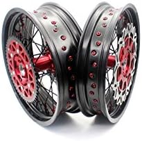 KKE HONDA 3.5×17/4.25×17 SUPERMOTO MOTARD WHEELS SET CRF250R 04-13 CRF450R 02-12 CR125R CR250R 00-13 RED/BLACK/RED/BLACK WITH DISC & SPROCKET