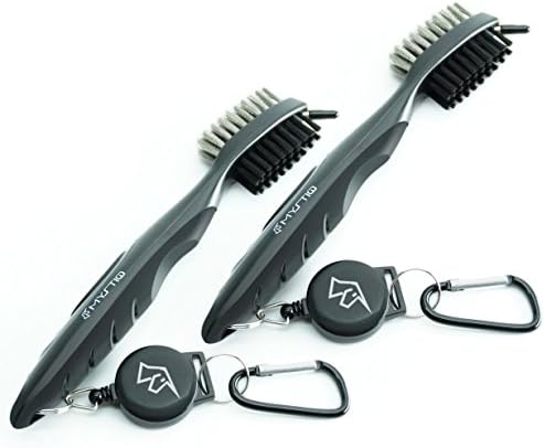 MYSTIQ 2 Pack Golf Brush and Groove Cleaner - 2 Ft. Retractable Clip - Brass, Nylon and Spike Cleaning Tool