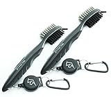 MYSTIQ 2 Pack Golf Brush and Groove Cleaner - 2 Ft. Retractable Clip - Brass, Nylon and Spike Cleaning Tool