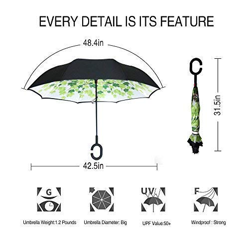 MRTLLOA Double Layer Inverted Umbrella with C-Shaped Handle, Anti-UV Waterproof Windproof Straight Umbrella for Car Rain Outdoor Use