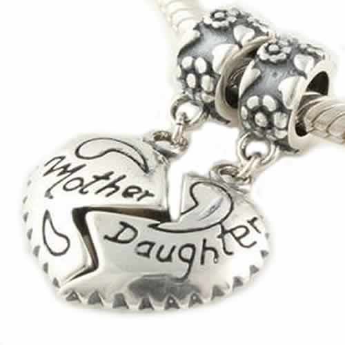 Pro Jewelry Dangling 1 Pair of Piece of My Heart (Mother Daughter) Charm Bead for Snake Chain Charm Bracelets