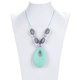 AmBaby Teething Necklace - Chew Beads Pendant - Colorful Jewelry for Mom to Wear - Soothing Toy for Baby - BPA Free Food Grade Silicon (Dreamy Mint)