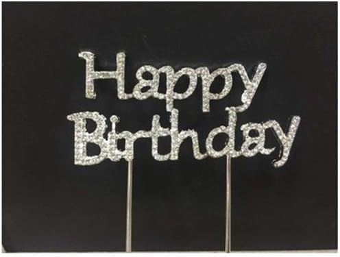 Cindy&amp;Will Rhinestone Crystal Silver Cake Topper, Large Shinning "Happy Birthday"(4" W x 5.5" H)