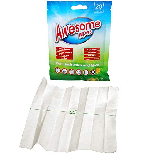 Awesome Wipes Disinfecting Screen Cleaning Wipes for Electronics - Anti-Static, Streak-Free, Lint-Free, 20 Pre-Moistened Wipes in Resealable Pouch