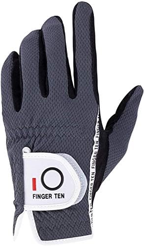 FINGER TEN Golf Gloves Men Left Hand Right Rain Grip Weathersof Value Pack, Mens Golf Glove Wear Resistant Non Slip Flexible Durable (Grey, XXL, Left)