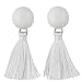 JOYJULY Beautiful Elegant Korean Style Thread Tassel Drop Dangling Earrings Ear Studs White