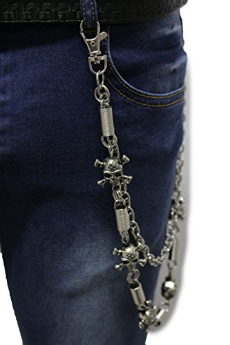 TFJ Men Wallet Silver Metal Chain Keychain Skeleton Skull Charm Pirate Bones
