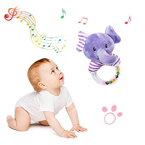 GRACEON Baby Soft Plush Stuffed Animal Rattles - Baby Toys for 3, 6, 9, 12 Months Newborn Gift，Infant Developmental Hand Grip Baby Toys, (4 Pack) - Thumbnail 4